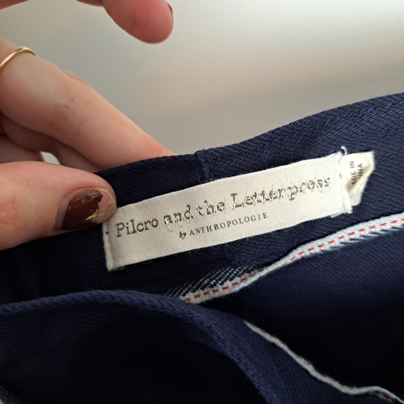 Pilcro Anthropologie Navy Blue Mina A-line Belted Minimalist Mini Skirt Size 6 - Picture 6 of 9